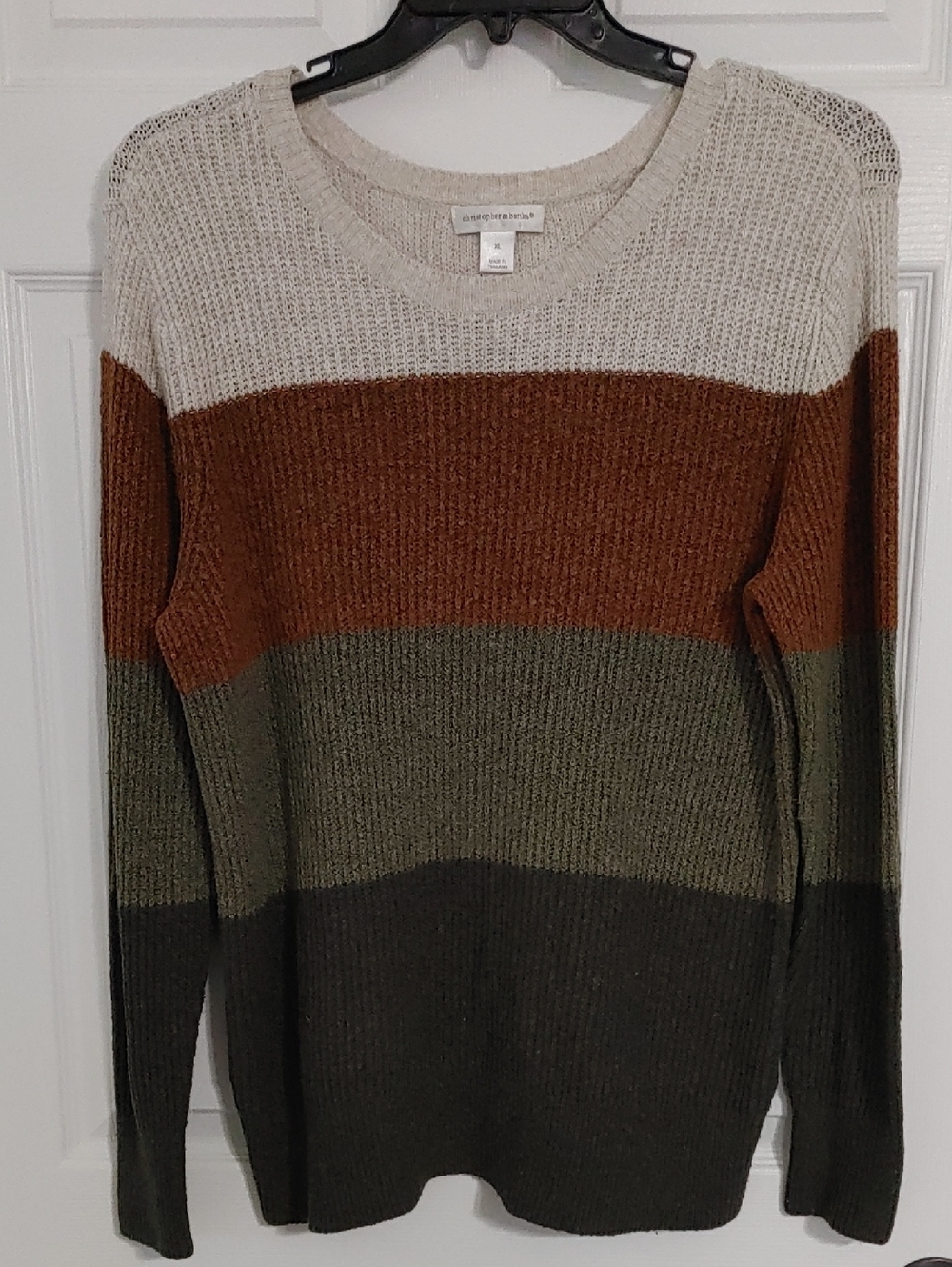 Christopher & Banks Striped Crewneck Knit Sweater Women's XL Cream, Rust, Olive*